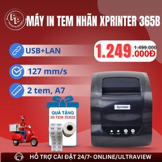 Máy in tem nhãn, vận đơn XPRINTER 365B khổ A7 kết nối USB+LAN, máy in đơn hàng kết nối điện thoại mạng LAN, in đơn TMĐT