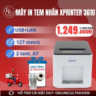 Máy in tem nhãn, vận đơn XPRINTER 365B khổ A7 kết nối USB+LAN, máy in đơn hàng kết nối điện thoại mạng LAN, in đơn TMĐT