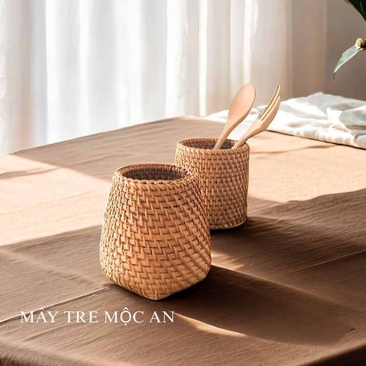 Cốc mây tre đan decor, phong cách vintage, Mây tre đan Mộc An
