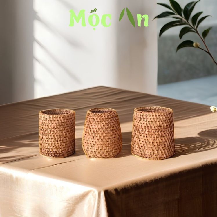 Cốc mây tre đan decor, phong cách vintage, Mây tre đan Mộc An