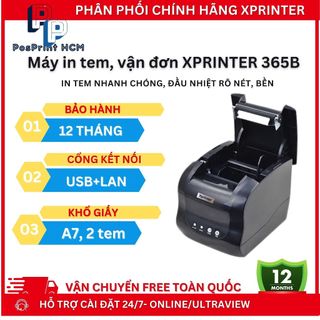 Máy in tem nhãn, vận đơn XPRINTER 365B khổ A7 kết nối USB+LAN, máy in đơn hàng kết nối điện thoại mạng LAN, in đơn TMĐT