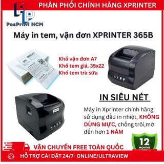 Máy in tem nhãn, vận đơn XPRINTER 365B khổ A7 kết nối USB+LAN, máy in đơn hàng kết nối điện thoại mạng LAN, in đơn TMĐT