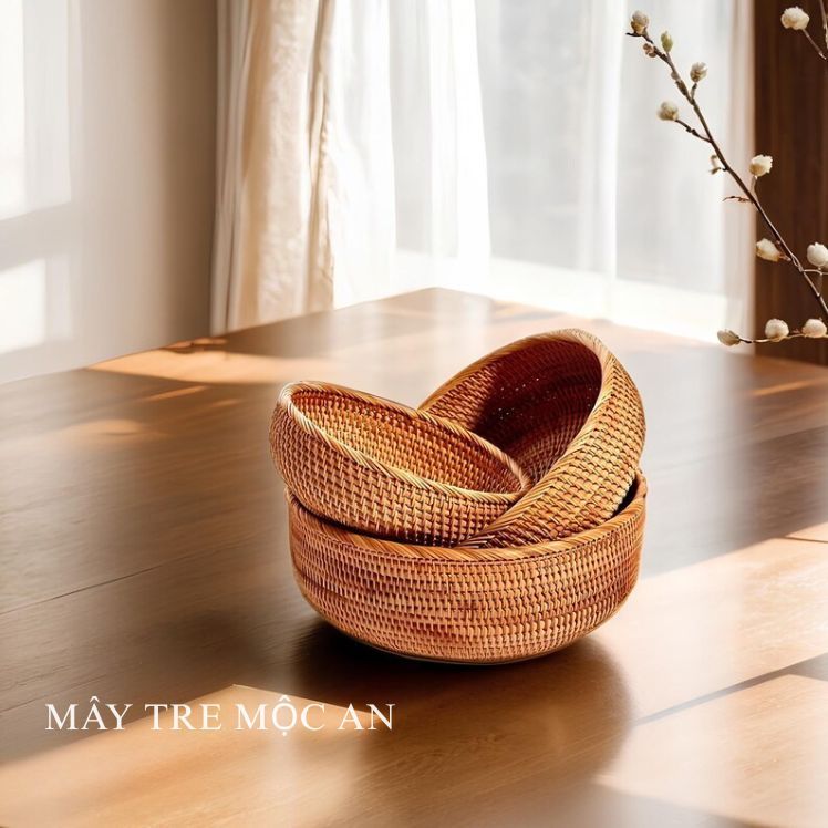 Giỏ Mây Tròn Đựng Hoa Quả Trang Trí Nhà Bếp