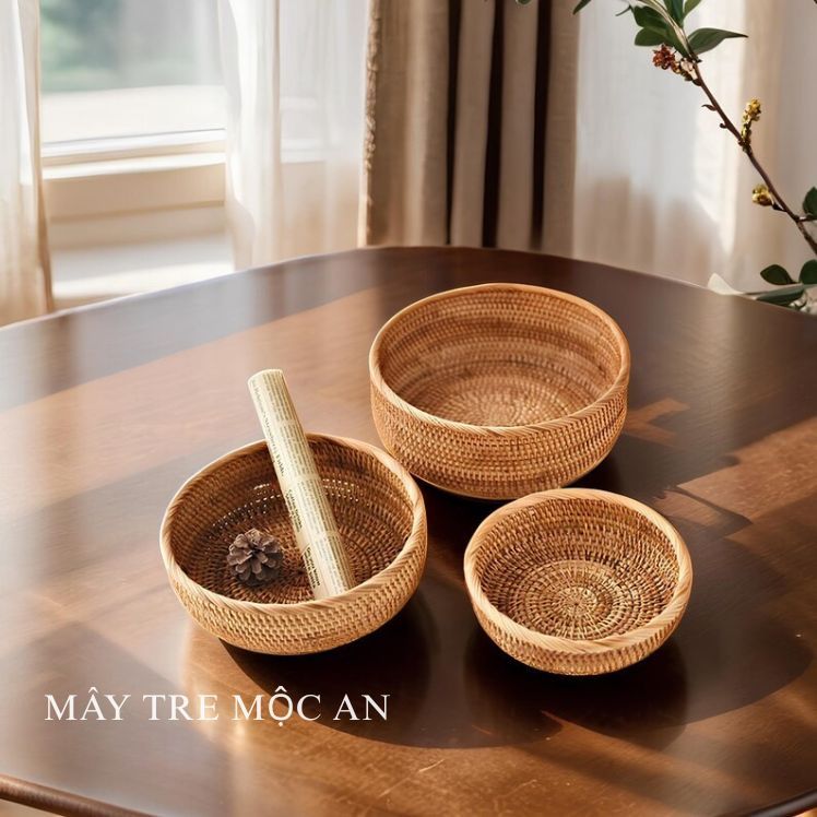 Giỏ Mây Tròn Đựng Hoa Quả Trang Trí Nhà Bếp