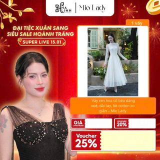 [Võ Hà Linh x MIO LADY] Váy ren hoa cổ bèo dáng xoè, dài tay, lót cotton co giãn – Mio Lady VHL005