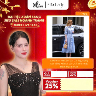 [Võ Hà Linh x MIO LADY] Váy Sơ Mi Nữ Kèm Đai Dài Tay, Dáng Dài, Tùng Xếp Ly, Vải Chất Thô Nhật Mềm mại ít nhăn VA003