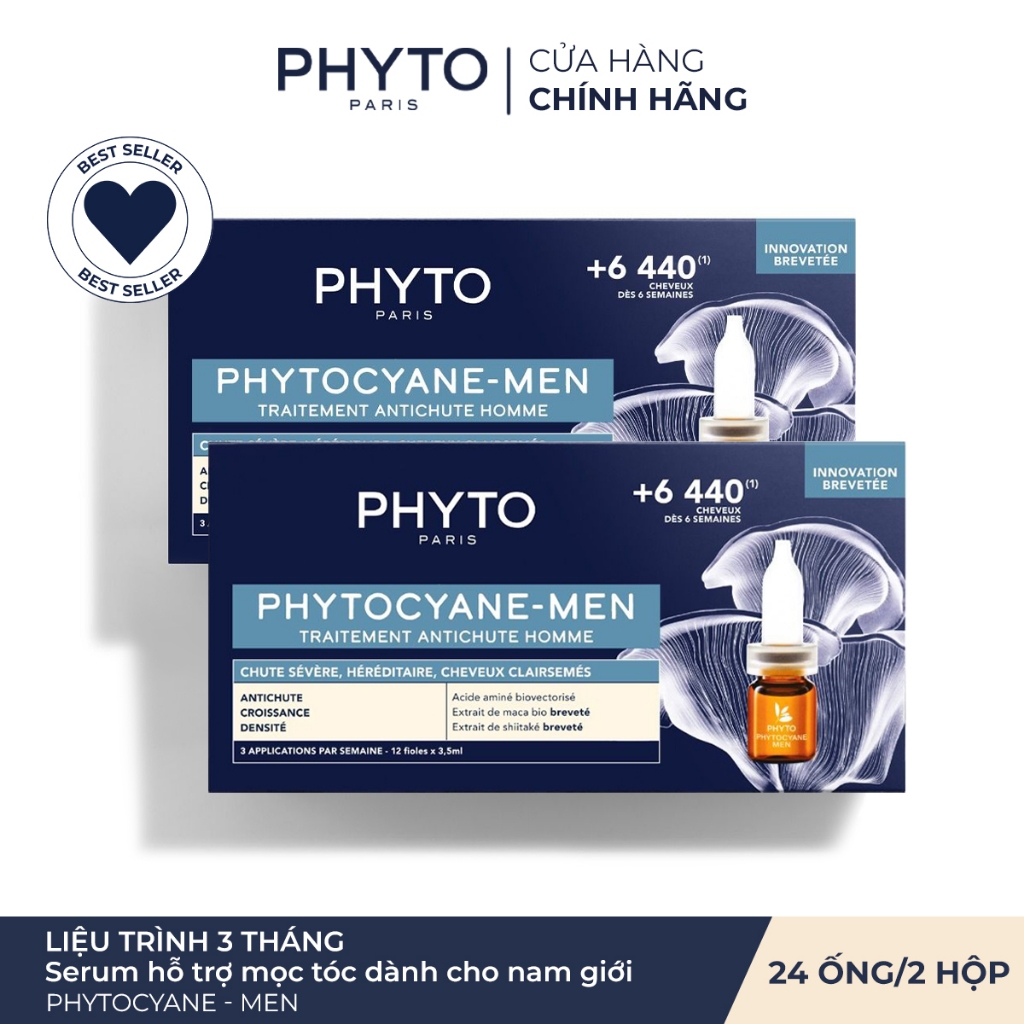 Combo 2 Serum nam PHYTOCYANCE MEN TRAITEMENT ANTICHUTE HOMME-Hỗ trợ mọc và giảm rụng cho tóc mỏng, rụng hói (Hộp 12 ống)