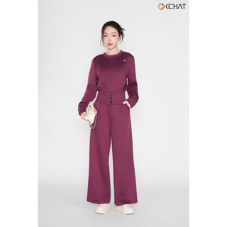 Set Đồ Nữ 𝐂𝐂𝐇𝐀𝐓 Dáng Suông Navy Aura Xẻ Đính Cúc Chất Liệu Mềm Mại 25BDI8007ST