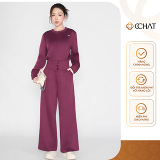 Set Đồ Nữ 𝐂𝐂𝐇𝐀𝐓 Dáng Suông Navy Aura Xẻ Đính Cúc Chất Liệu Mềm Mại 25BDI8007ST