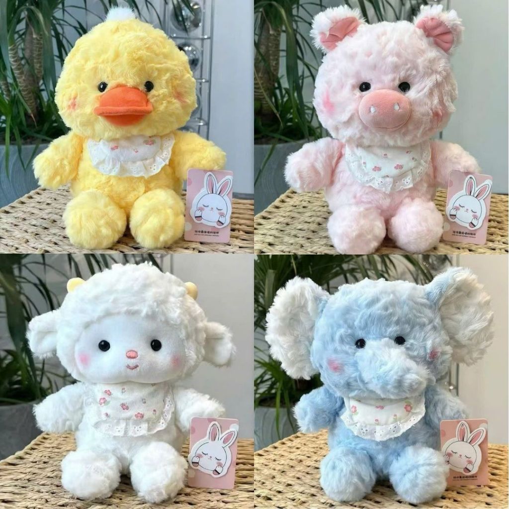 Gấu Bông Động Vật Đeo Yếm Lông Tơ Non Mềm Mại, Thú Nhồi Bông Thỏ Cún Mèo Làm Mini Làm Quà Tặng Cho Bé, Bạn Gái