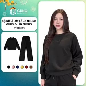 Bộ quần áo nữ nỉ lót lông nhung GUNO cao cấp siêu ấm logo thêu kèm quần suông 25BG222