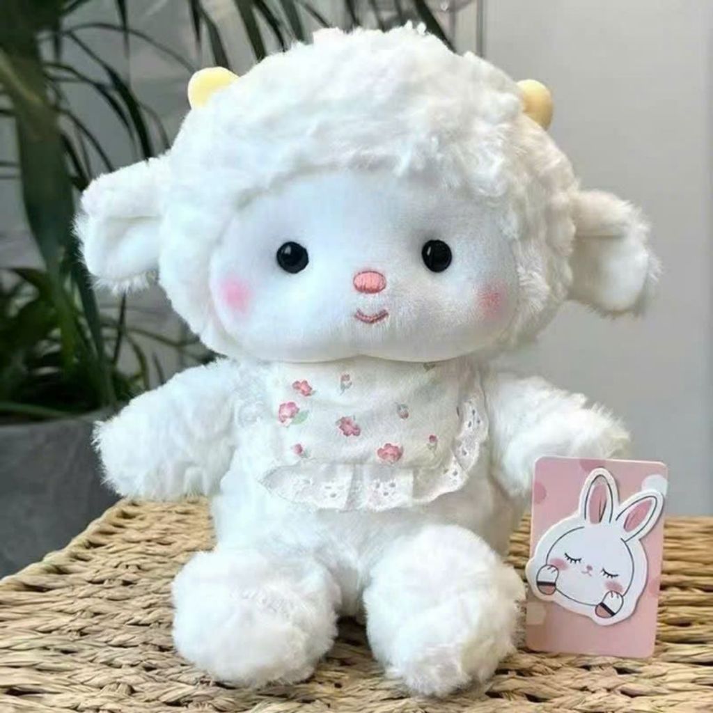 Gấu Bông Các Con Vật Mini Lông Xù Đeo Yếm Hoa Dễ Thương, Thú Nhồi Bông Động Vật 25CM Mềm Mại Quà Tặng Cho Bé, Decor