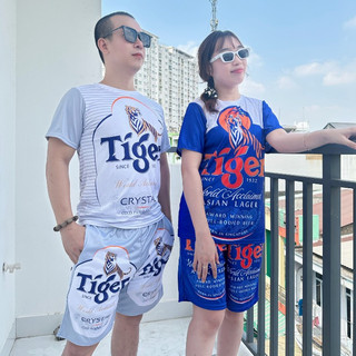 Bộ Thể Thao Nam Nữ Hè Tay Ngắn Đồ TIGER Xanh, Thun Lạnh Khô Mềm Mịn Thấm Hút Mồ Hôi Tốt KL2