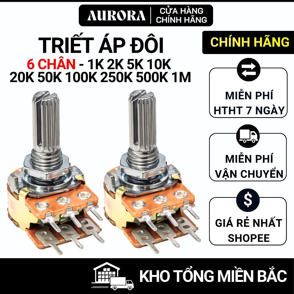 Triết Áp Đôi 6 Chân, Chiết Áp WH148 1K 2K 5K 10K 20K 50K 100K 200K 500K 1M