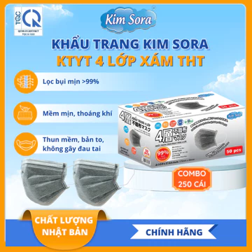 [ Combo 5 Hộp] Khẩu trang y tế 4 lớp than hoạt tính Kim Sora - 50 cái/ hộp