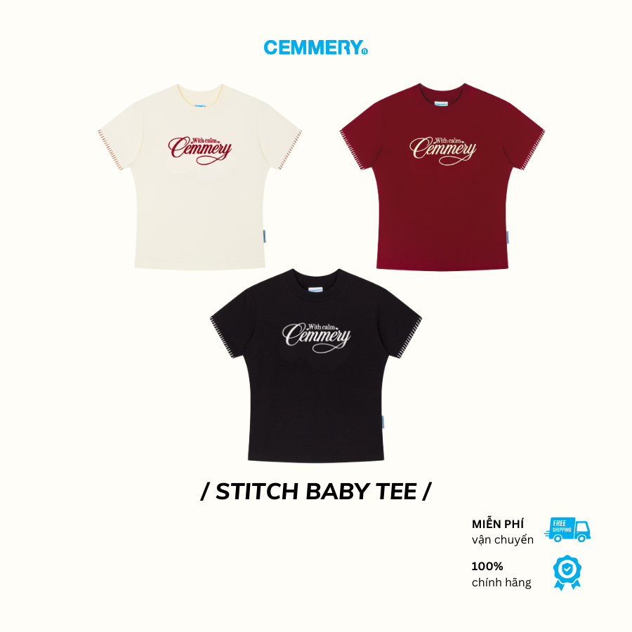 Áo Baby Tee CEMMERY Local Brand Chính Hãng Stitch Baby Tee Vải Cotton 2 Chiều Logo Thêu 3 Màu