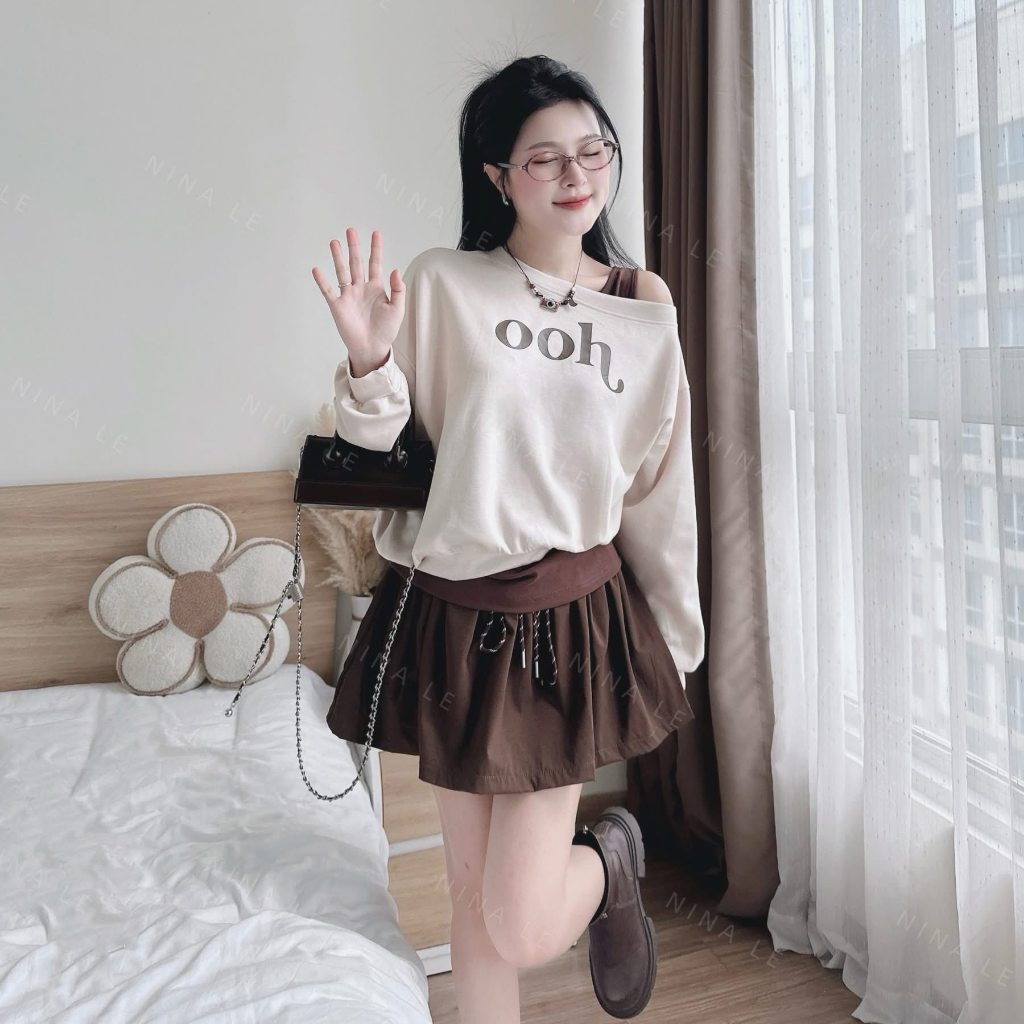 Set đồ nữ, đồ bộ nữ DONNA HCOM26763 áo trễ vai mix chân váy xoè xinh xắn, đáng yêu