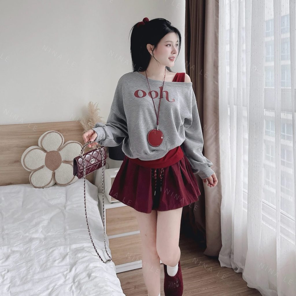 Set đồ nữ, đồ bộ nữ DONNA HCOM26763 áo trễ vai mix chân váy xoè xinh xắn, đáng yêu