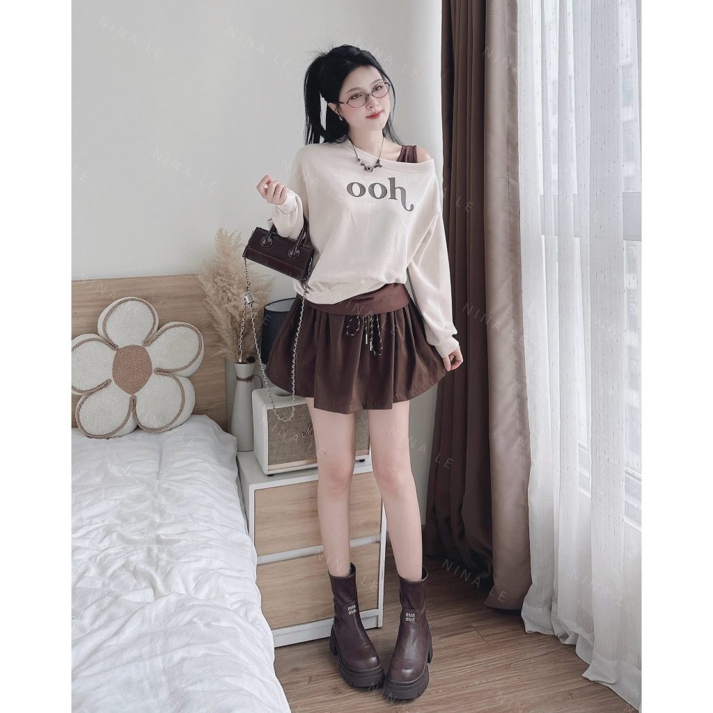 Set đồ nữ, đồ bộ nữ DONNA HCOM26763 áo trễ vai mix chân váy xoè xinh xắn, đáng yêu