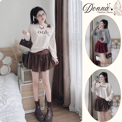 Set đồ nữ, đồ bộ nữ DONNA HCOM26763 áo trễ vai mix chân váy xoè xinh xắn, đáng yêu