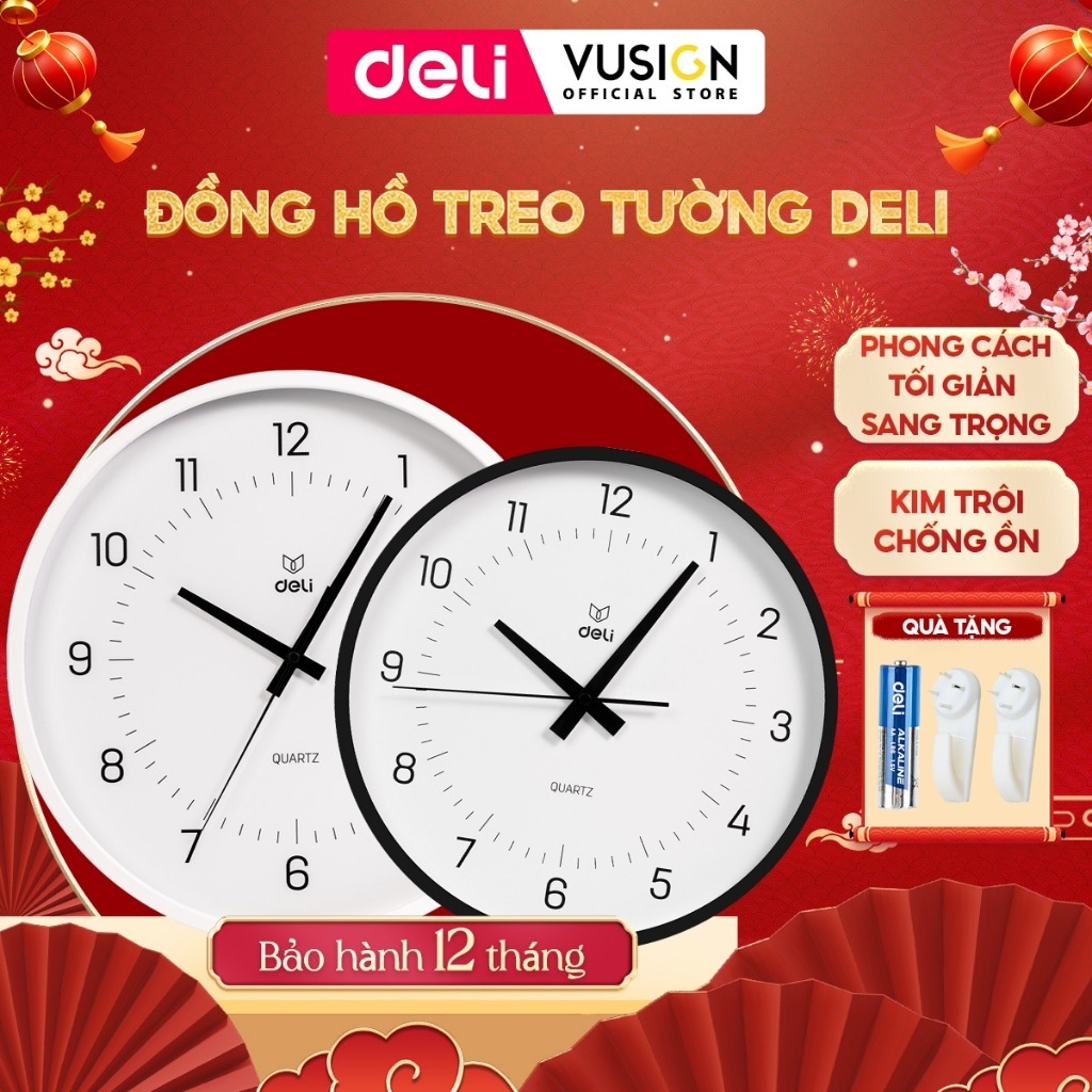 Đồng Hồ Treo Tường Kim Trôi Deli Không Ồn Minimalist Tối Giản Quà Tặng Tân Gia Trang Trí Nhà Cửa | BigBuy360 - bigbuy360.vn