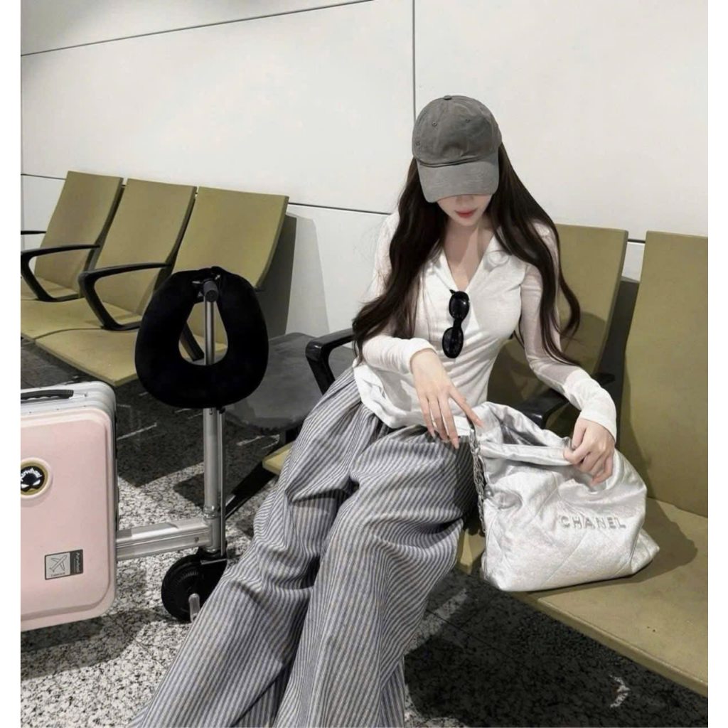 Set đồ nữ, đồ bộ nữ DONNA HCOM26773 áo dài tay cổ V mix quần suông bồng dáng thể thao trẻ trung