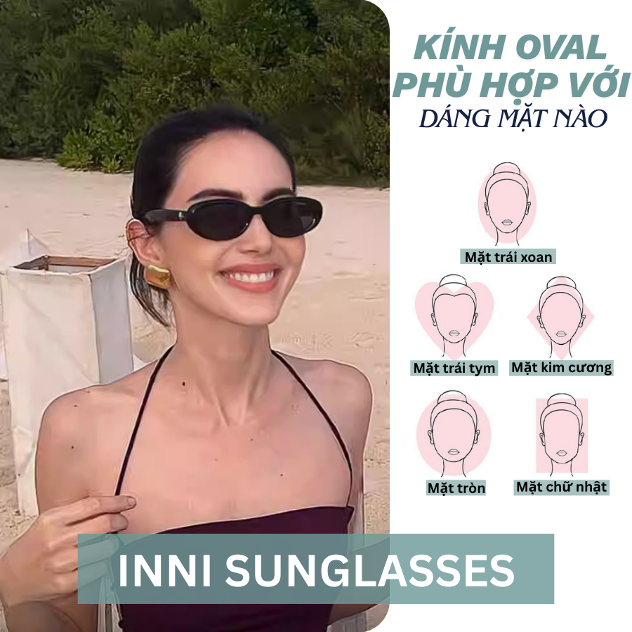Kính Râm Oval Retro Nữ INNI 20300 Kính Chống Chói, Chống UV400, Gọng Nhựa Cao Cấp Phong Cách Vintage
