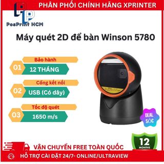 Máy quét mã vạch, đọc mã đa tia WINSON WAI-5780. Máy quét mã vạch để bàn 1D, 2D, QR code cho siêu thị, tạp hoá, tự động