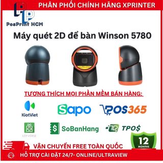 Máy quét mã vạch, đọc mã đa tia WINSON WAI-5780. Máy quét mã vạch để bàn 1D, 2D, QR code cho siêu thị, tạp hoá, tự động