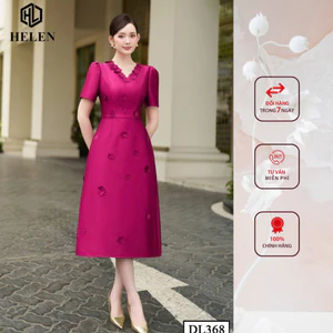 Đầm công sở HELEN thiết kế dáng xòe tapta hồng đính hoa cổ DL368