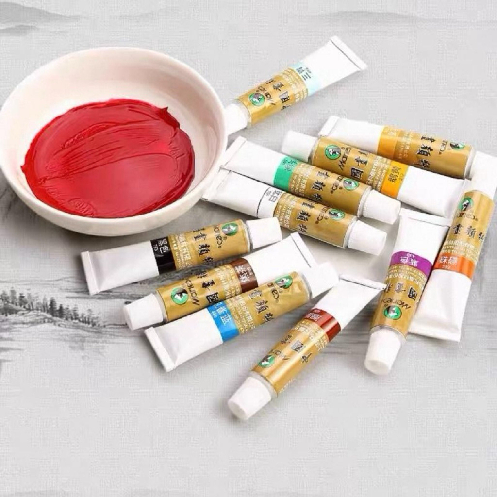 Bộ Màu vẽ quốc họa Maries – vẽ  màu nước, vẽ tranh thủy mặc tranh sơn thủy – công bút; hộp 12màu  loại 12ml