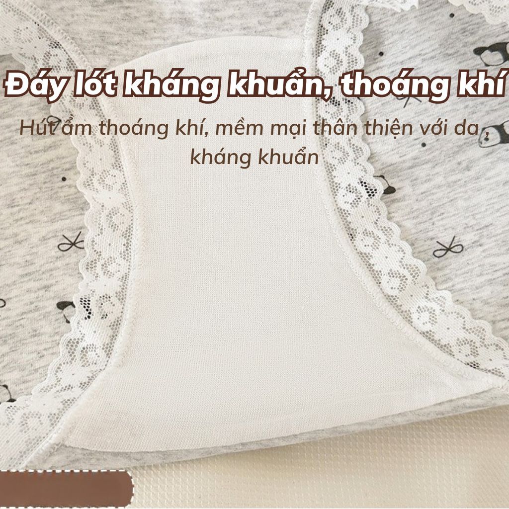 Quần lót nữ cotton cao cấp viền ren sang trọng xinh xắn cạp vừa tôn dáng đính nơ cute LANIXA L5228