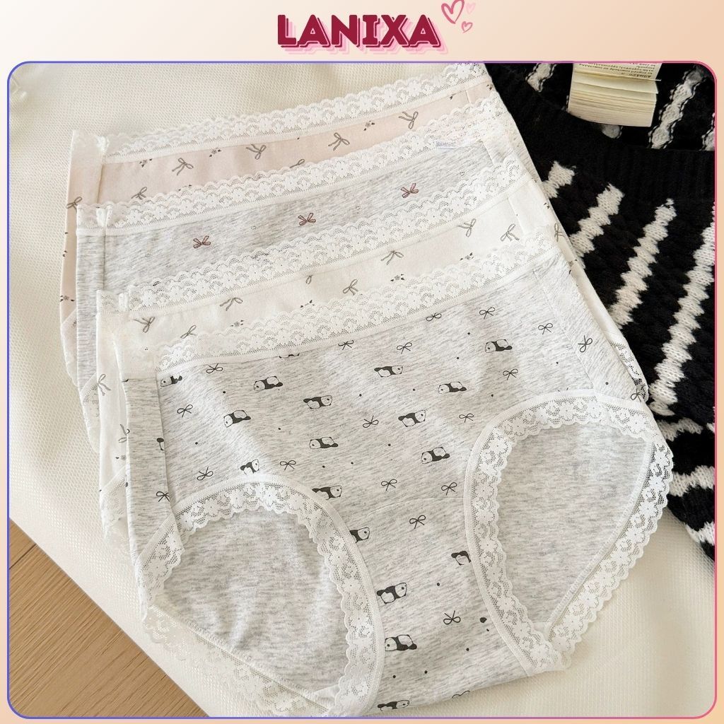 Quần lót nữ cotton cao cấp viền ren sang trọng xinh xắn cạp vừa tôn dáng đính nơ cute LANIXA L5228