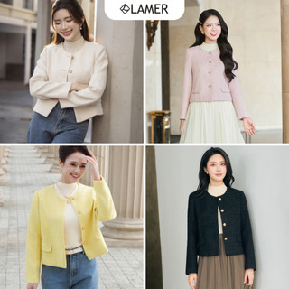 [LAMER x VIỆT HOA] Áo Dạ Tweed Cổ Tròn Dáng Suông, Áo Khoác Dạ 2 Lớp Đứng Form Thanh Lịch Sang Trọng O65W25T006