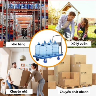 Xe đẩy hàng 4 bánh 300kg nhập khẩu gấp gọn xe kéo hàng xếp gọn bánh cao su Lớp phủ chống gỉ
