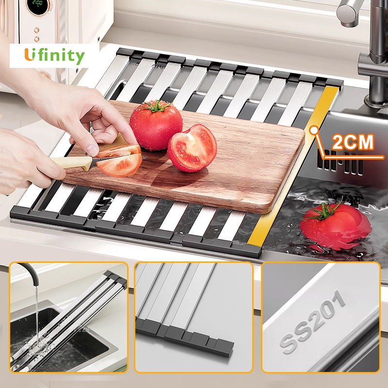 Lifinity Tấm Mành Inox Gác Bồn Rửa Thông Minh - Giá Để Đồ Đa Năng, Xếp Gọn Dễ Cất