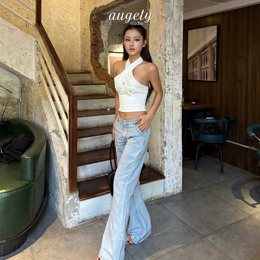 Quần Jeans Cạp Trễ Ống Loe Augety Studio CICI JEANS
