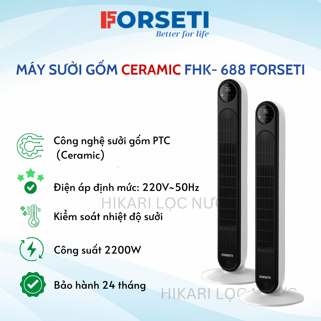 Máy sưởi gốm PTC Ceramic Forseti FHK-688 Thiết kế nhỏ gọn - Công tắc an toàn - Bảo hành trong 24 tháng