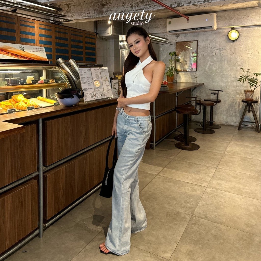 Quần Jeans Cạp Trễ Ống Loe Augety Studio CICI JEANS