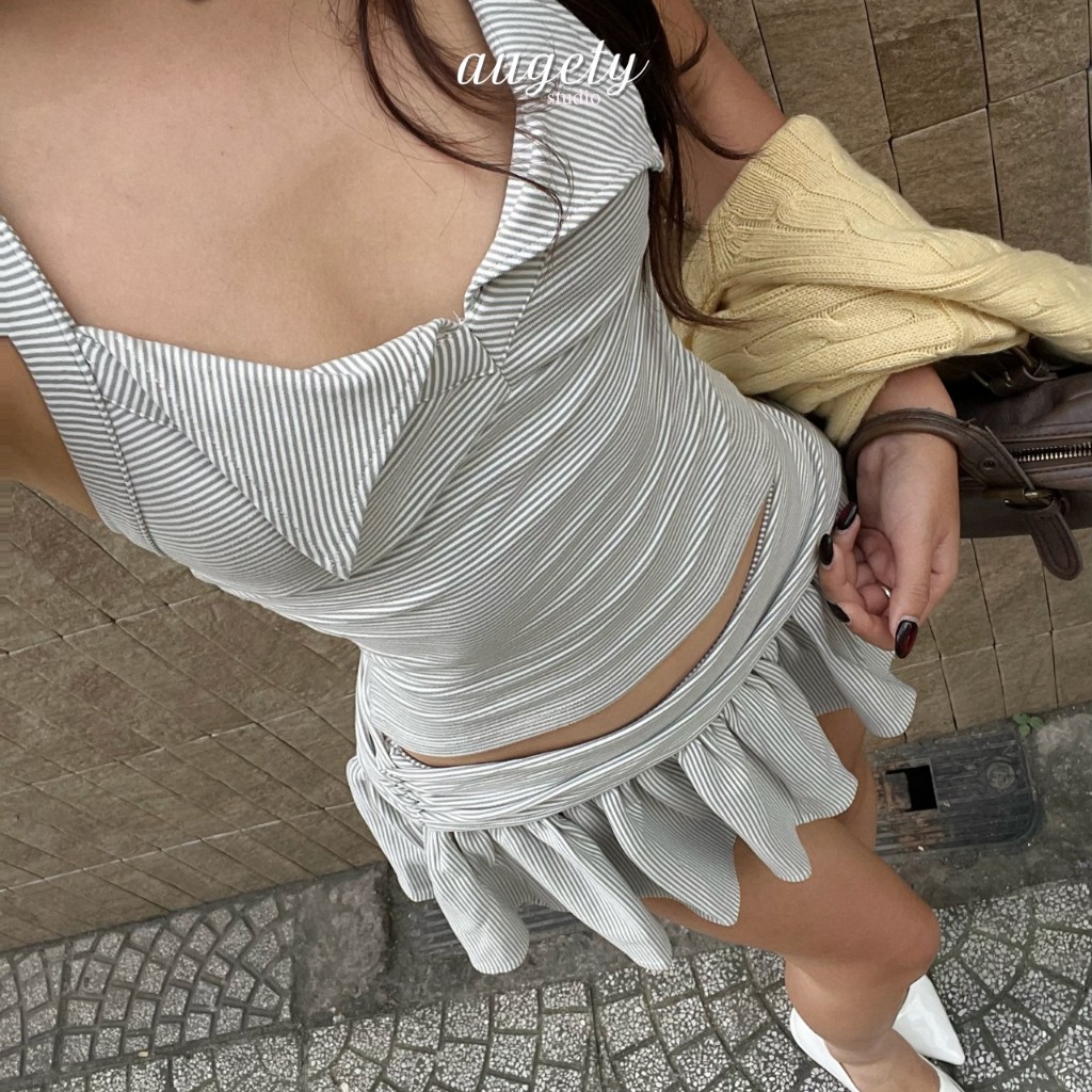 Áo Yếm Croptop Thun Ôm Sọc Cột Nơ Cổ Tim Augety Studio, NADIA TOP