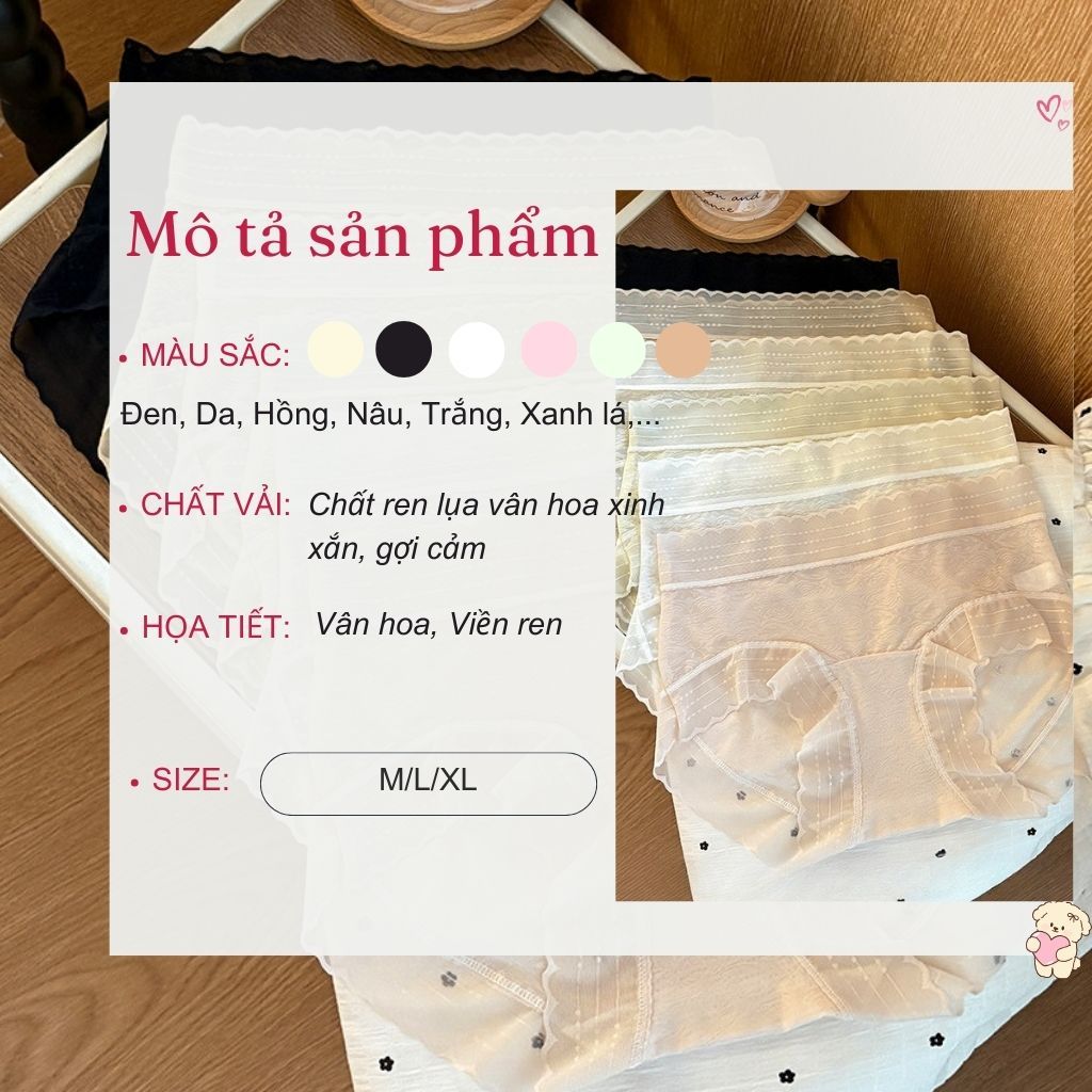 Quần lót su viền lụa nữ sang trọng gợi cảm đáy lót cotton kháng khuẩn cạp vừa tôn dáng LANIXA L5620