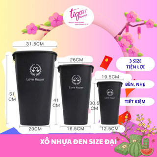 [XODENDAI] - Xô nhựa đen chữ nhỏ đựng hoa, lá, decor nhà cửa, cửa hàng size đại (20x31.5x51cm)