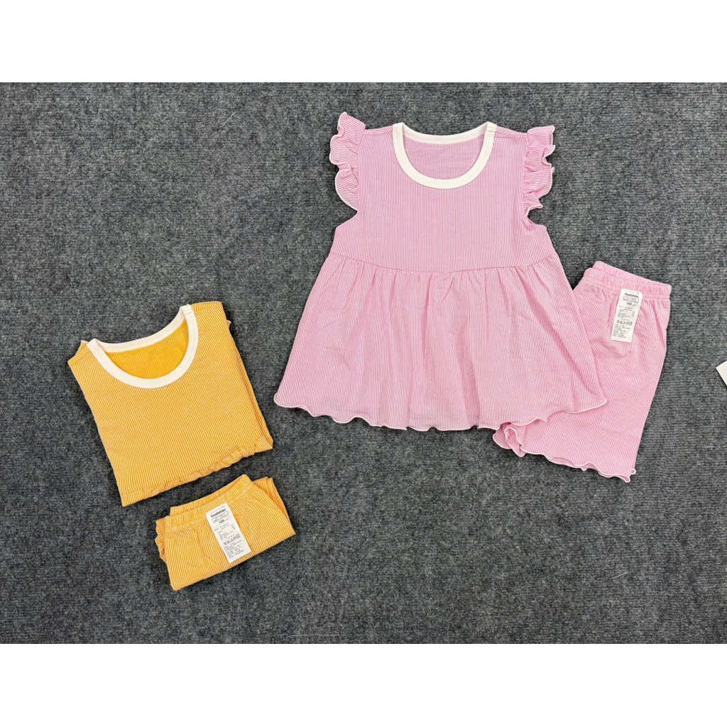 Bộ cộc tay hoatatau lên từ vải dư tay cánh tiên dáng babydoll điệu đà cho bé gái