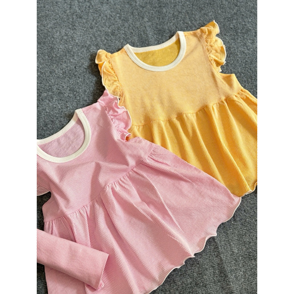 Bộ cộc tay hoatatau lên từ vải dư tay cánh tiên dáng babydoll điệu đà cho bé gái