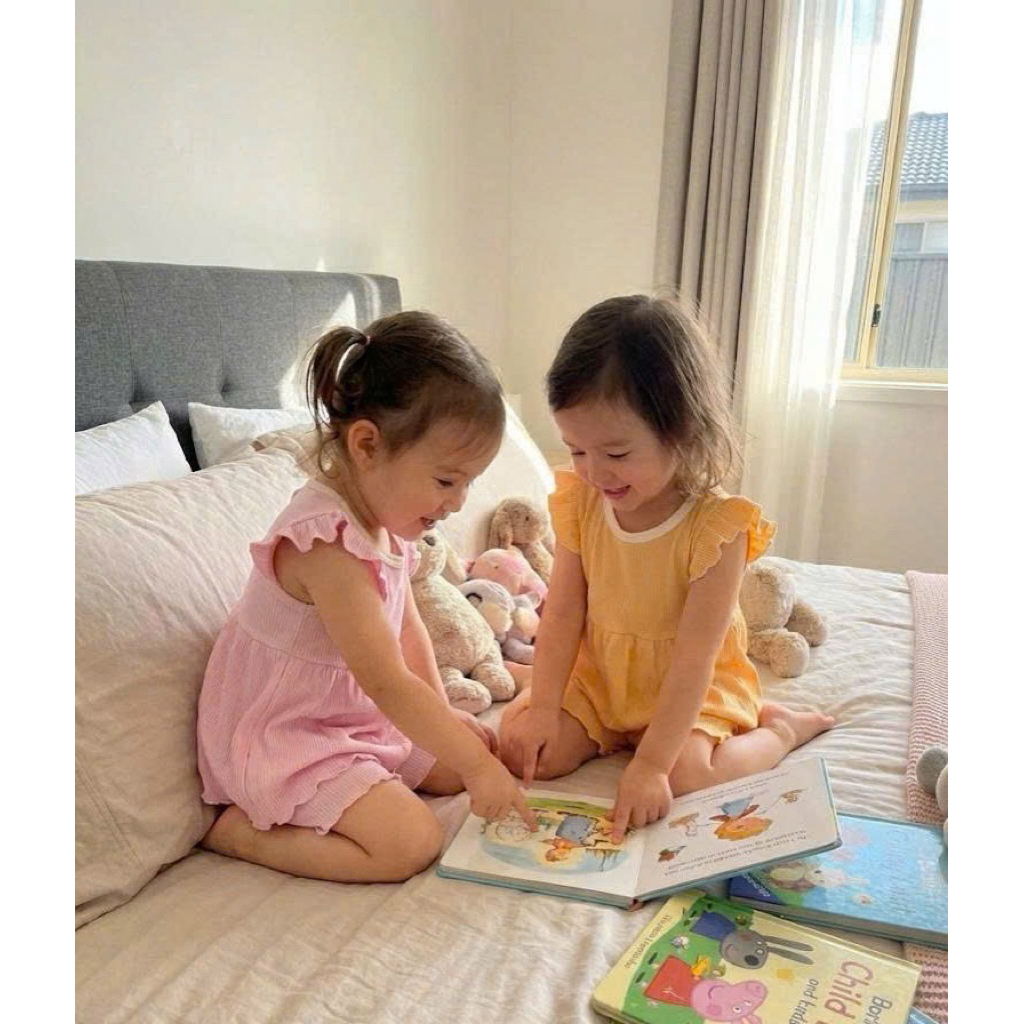 Bộ cộc tay hoatatau lên từ vải dư tay cánh tiên dáng babydoll điệu đà cho bé gái