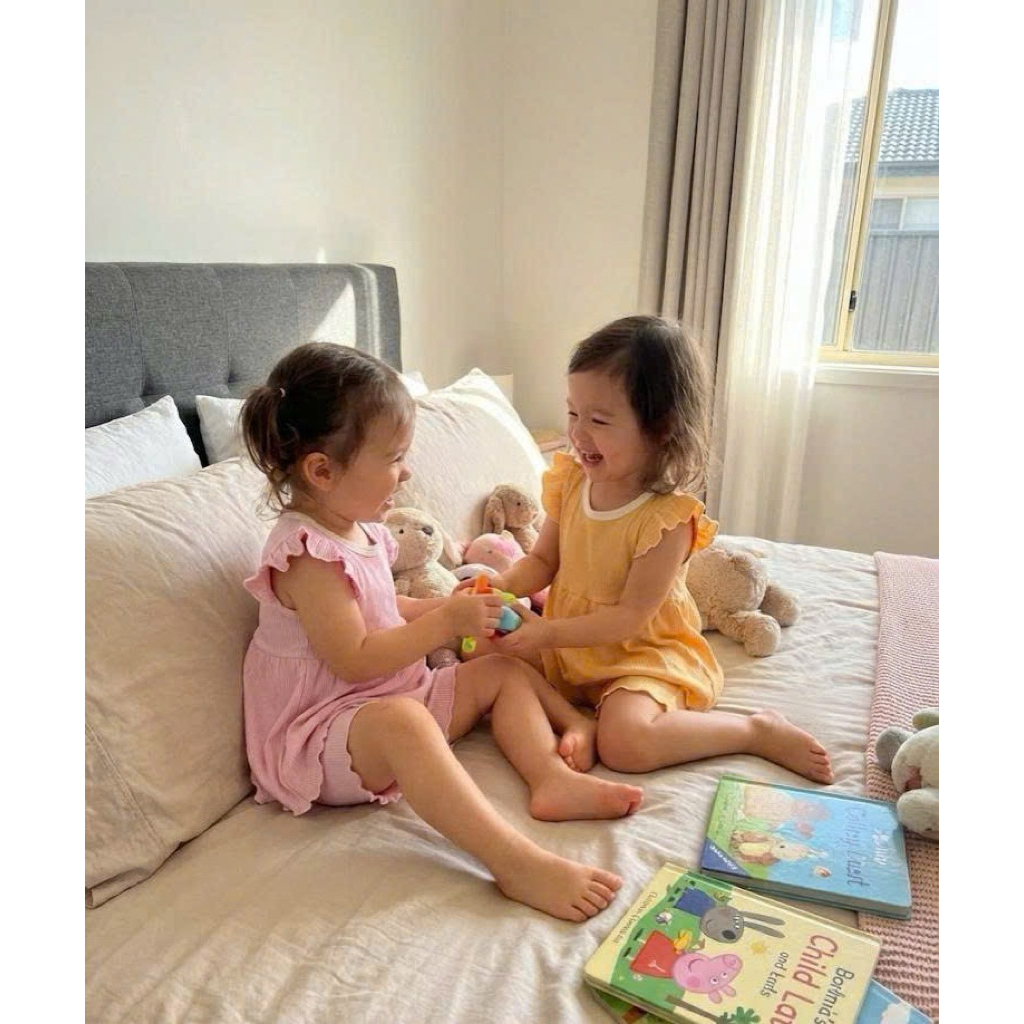 Bộ cộc tay hoatatau lên từ vải dư tay cánh tiên dáng babydoll điệu đà cho bé gái