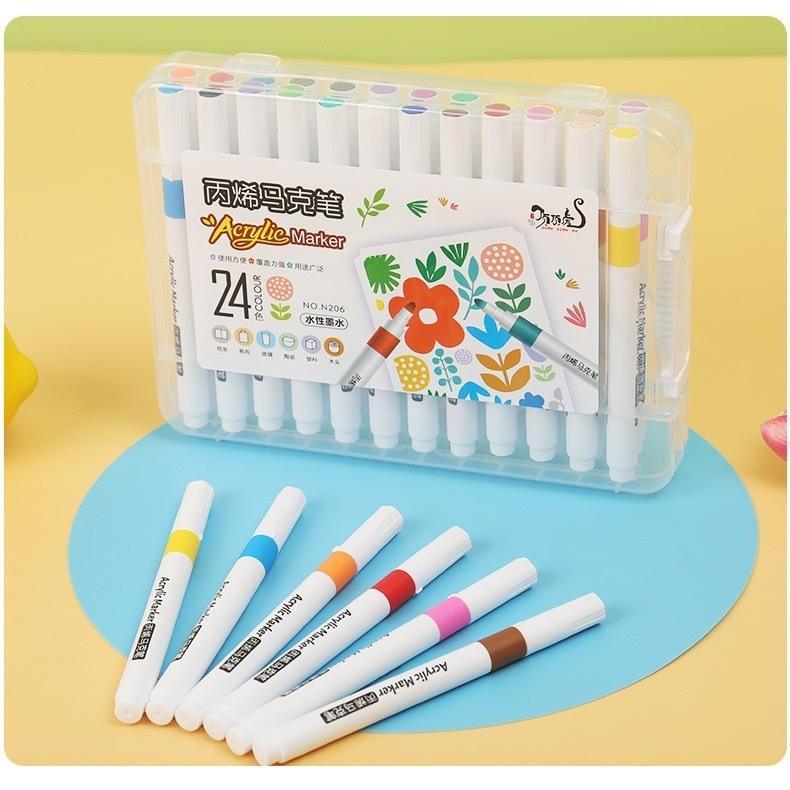 Bút Màu Acrylic Marker Cao Cấp 12/24/36/48/60 Màu - Chống Thấm Giấy, Vẽ Được Trên Mọi Chất Liệu