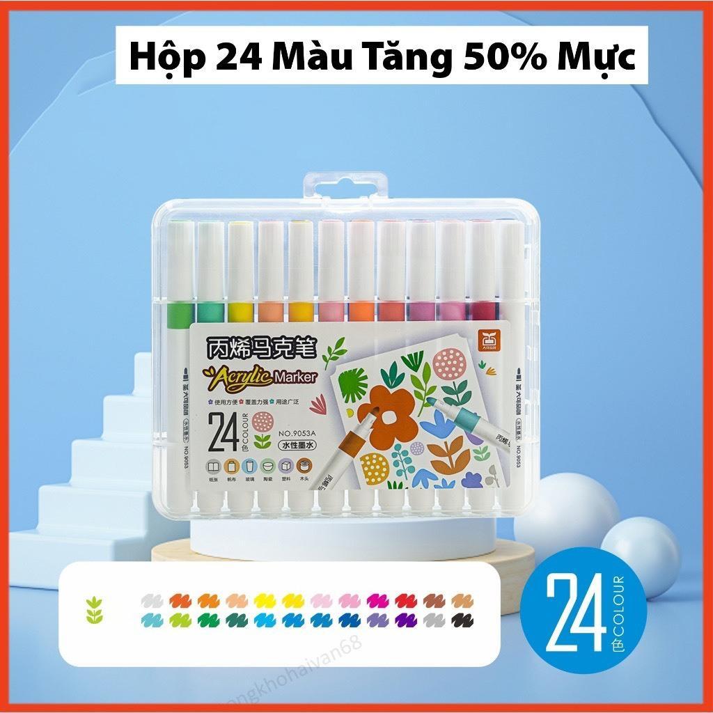 Bút Màu Acrylic Marker Cao Cấp 12/24/36/48/60 Màu - Chống Thấm Giấy, Vẽ Được Trên Mọi Chất Liệu