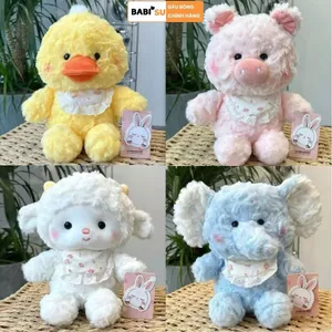 Gấu Bông Hình Thú Lông Xù Đeo Yếm Dễ Thương, Thú Nhồi Bông Vịt Heo Voi Cừu Mini Quà Tặng Sinh Nhật Cho Bé, Bạn Gái