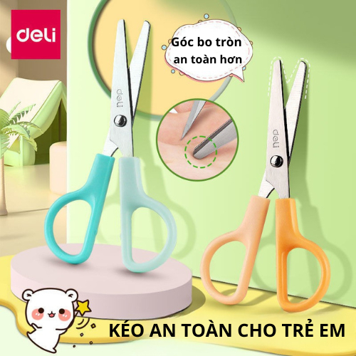 Kéo Mini Có Nắp Đậy, Kéo Cắt Giấy Thủ Công Cho Bé, Kéo Deli An Toàn Cho Bé Có Bọc Nhựa Bên Ngoài